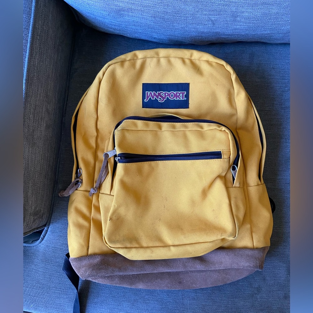 Jansport Yellow Backpack With Leather Bottom Gem